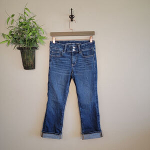 AE 4 American Eagle Artist Crop Jeans Medium Blue Wash Mid Rise Stretch Slim Leg